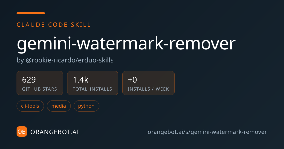 gemini-watermark-remover — Claude Skill: Provides a Python CLI tool ...
